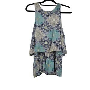 Boho Sleeveless Tunic Top Flowy Layered Floral Print Festival Summer Blouse L
